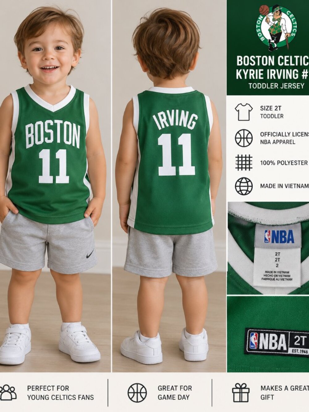Boston Celtics Kyrie Irving #11 NBA Jersey Toddler 2T Green